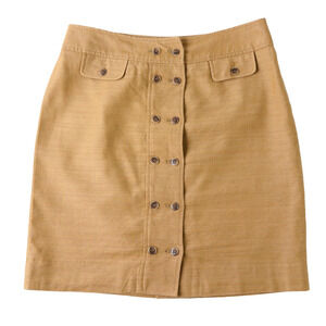 Vtg AK Anne Klein Skirt 8P Tan Cotton Button Front Minimalist Safari 90 Academia
